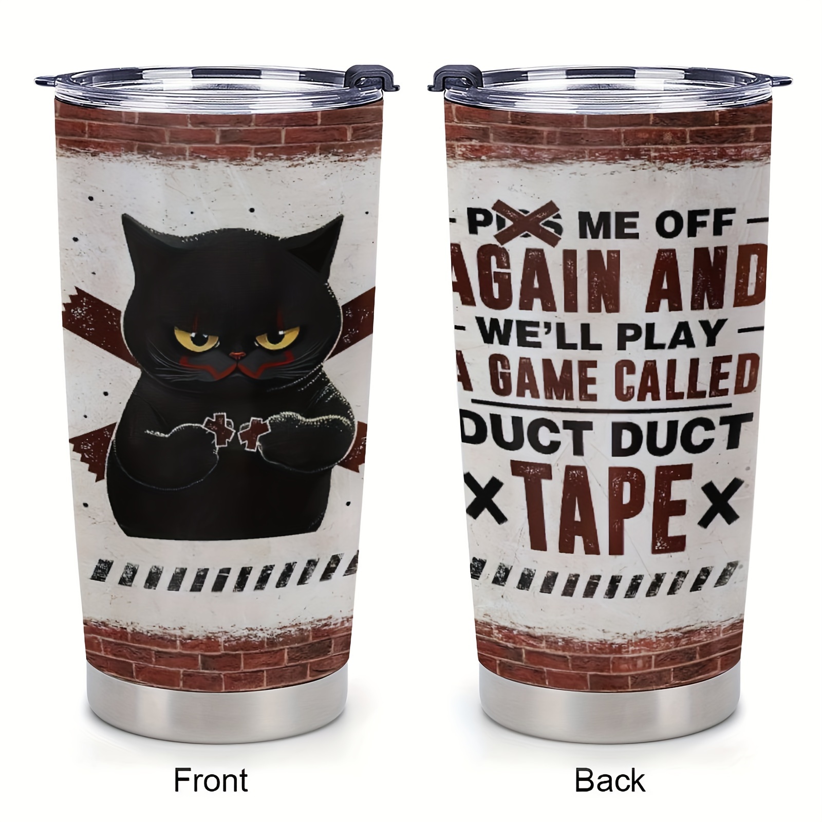 

1pc Christmas Gifts For Cat Lovers, Horror Cat Tumbler Stainless Steel With Lid 20 Oz, Funny Black Cat Coffee Mug, Horror Cat Gifts For Women