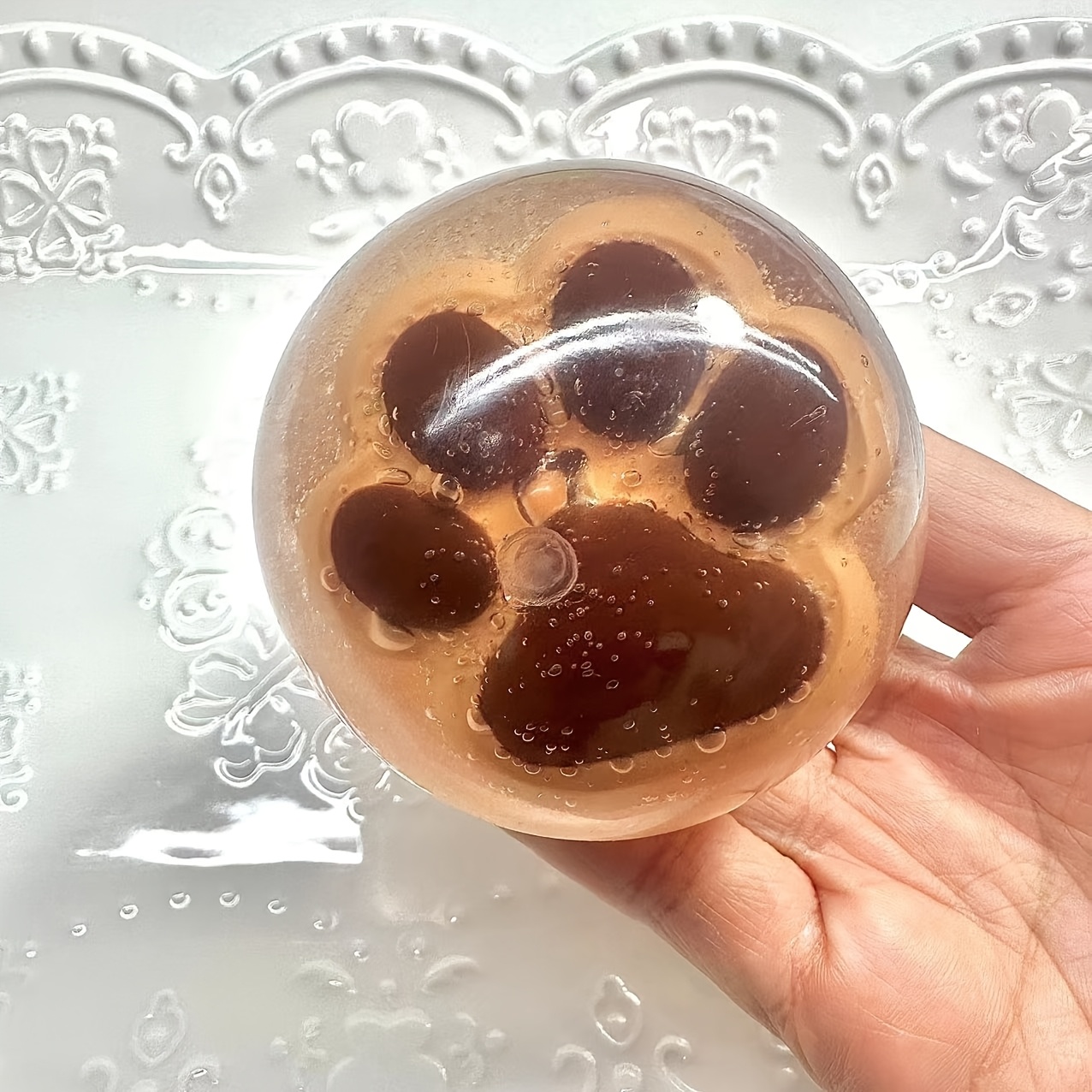 Handmade DIY Relax Ball with Built-In Cat Paw Design – Translucent Light Brown Plastic Healing Toy for Relaxation and Crafting, Relax Toys