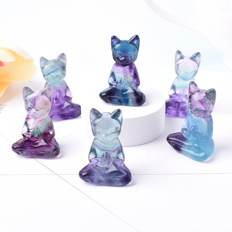 

1pc Fluorite Cat Figurine, Handcrafted Gemstone Carving, Family Themed Home Tabletop Decor, Unique Gift Idea, Cat Figurines Home Decor