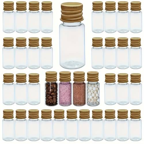 50 100pcs 0 34 plastic bottles with golden threaded aluminum leak proof travel containers for essential oils perfumes stylish transparent sample packaging fashionable design