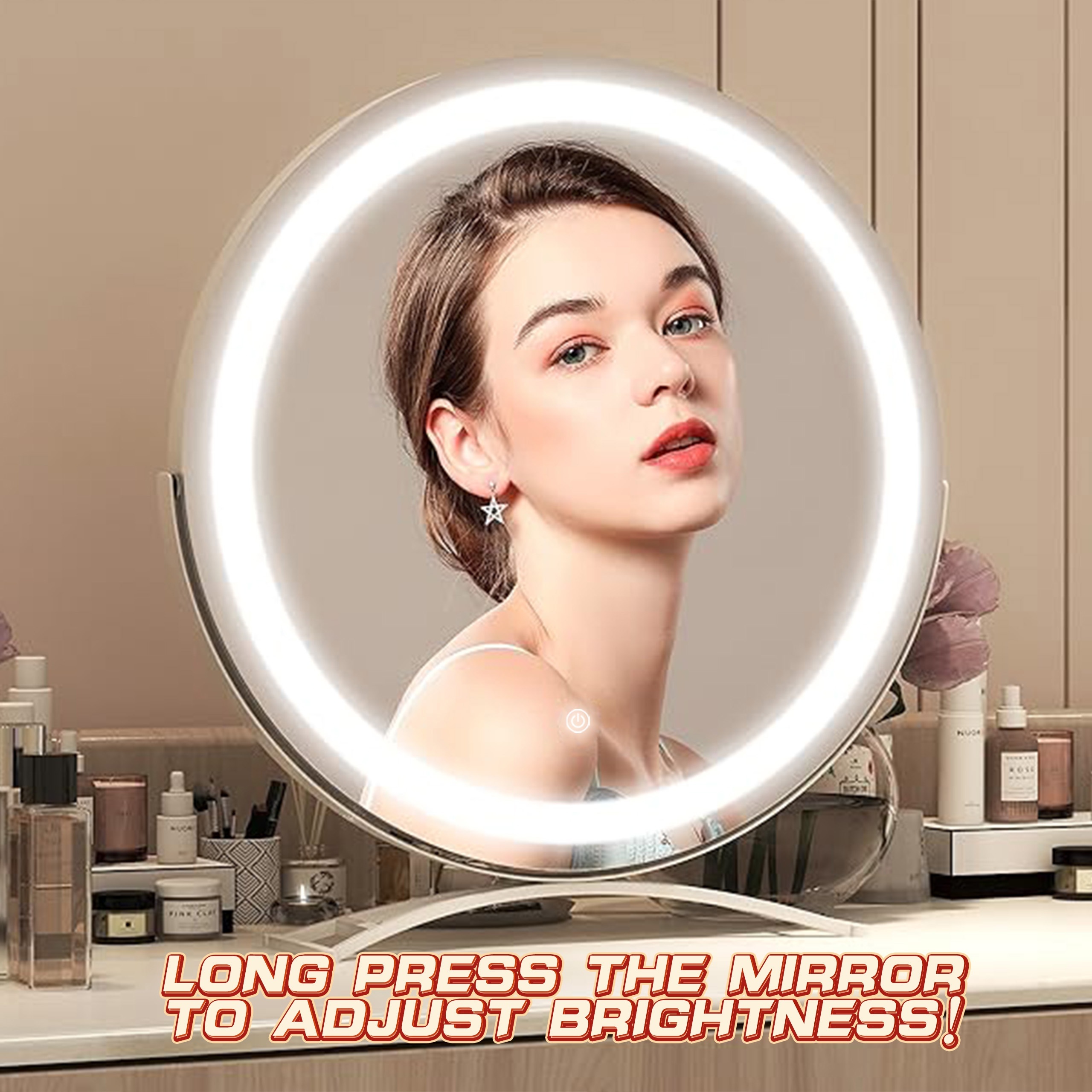 1pc Espejo Maquillaje Led Inteligente Blanco Base Arqueada - Temu