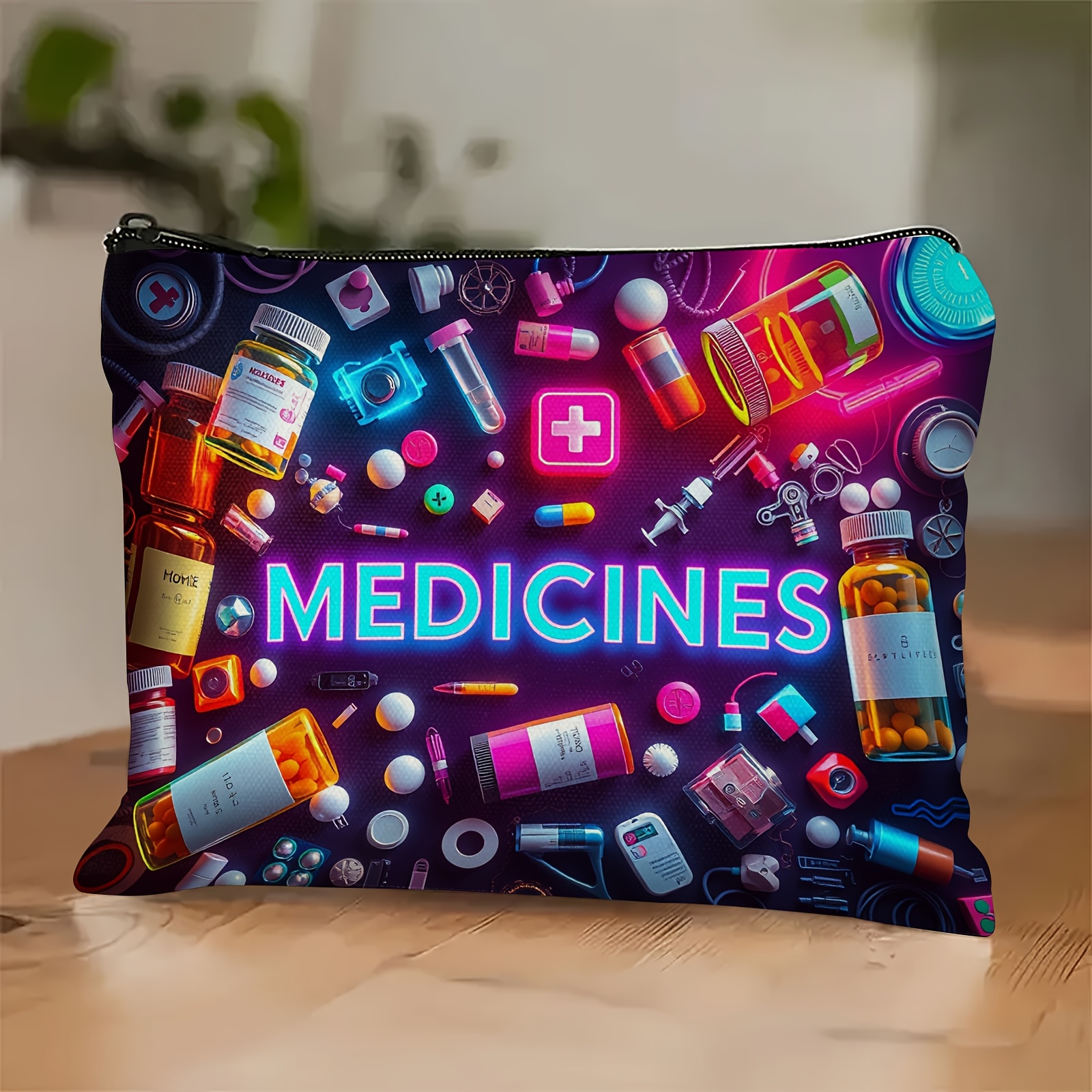 TEMU This Stylish, Cosmetic Bag Features A Zipper Closure And Is A Portable, Multi-functional Storage Bag. It Can Hold Cosmetics, , Medicine, Or