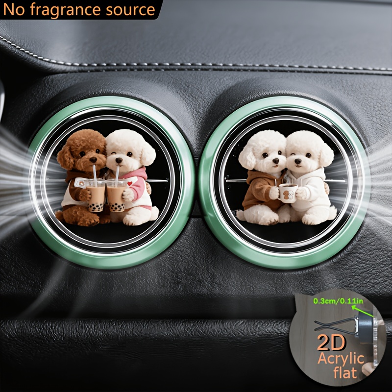 TEMU Plat 2D, 2 pièces Décoration de pince pour bouche d'aération de voiture à motif s'enlaçant et buvant du thé et du café, " parfum", inclut un