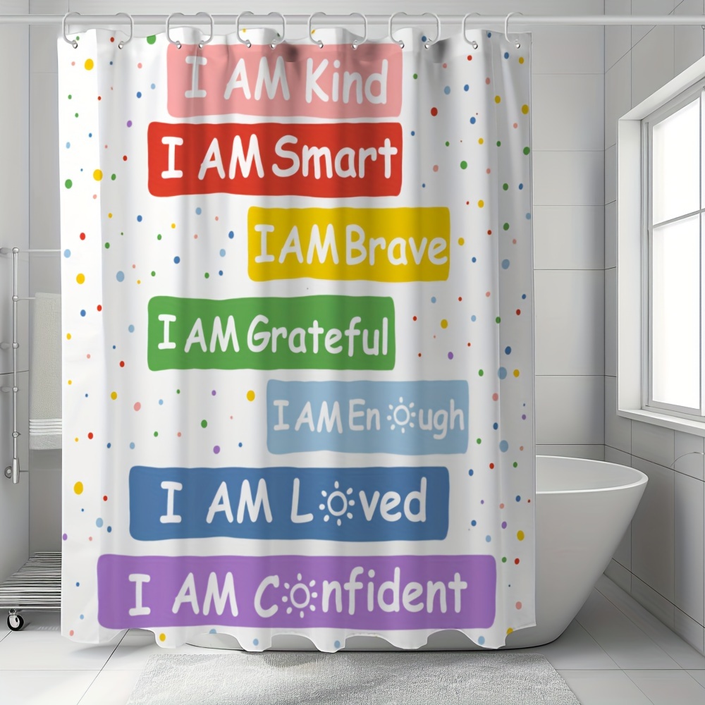 

Rainbow Inspirational Quotes Shower Curtain - Waterproof, Bathroom Decor With 12 Hooks Included