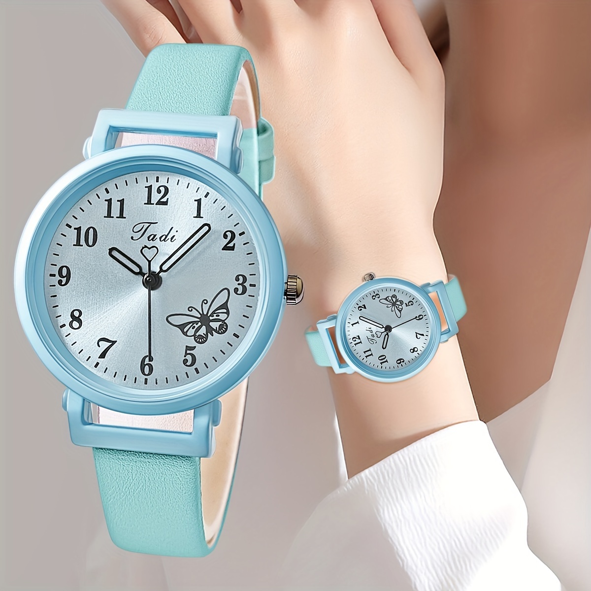 

Cute Butterfly Quartz Watch Casual Candy Color Fashion Analog Pu Leather Wrist Watch For Women Daily Use