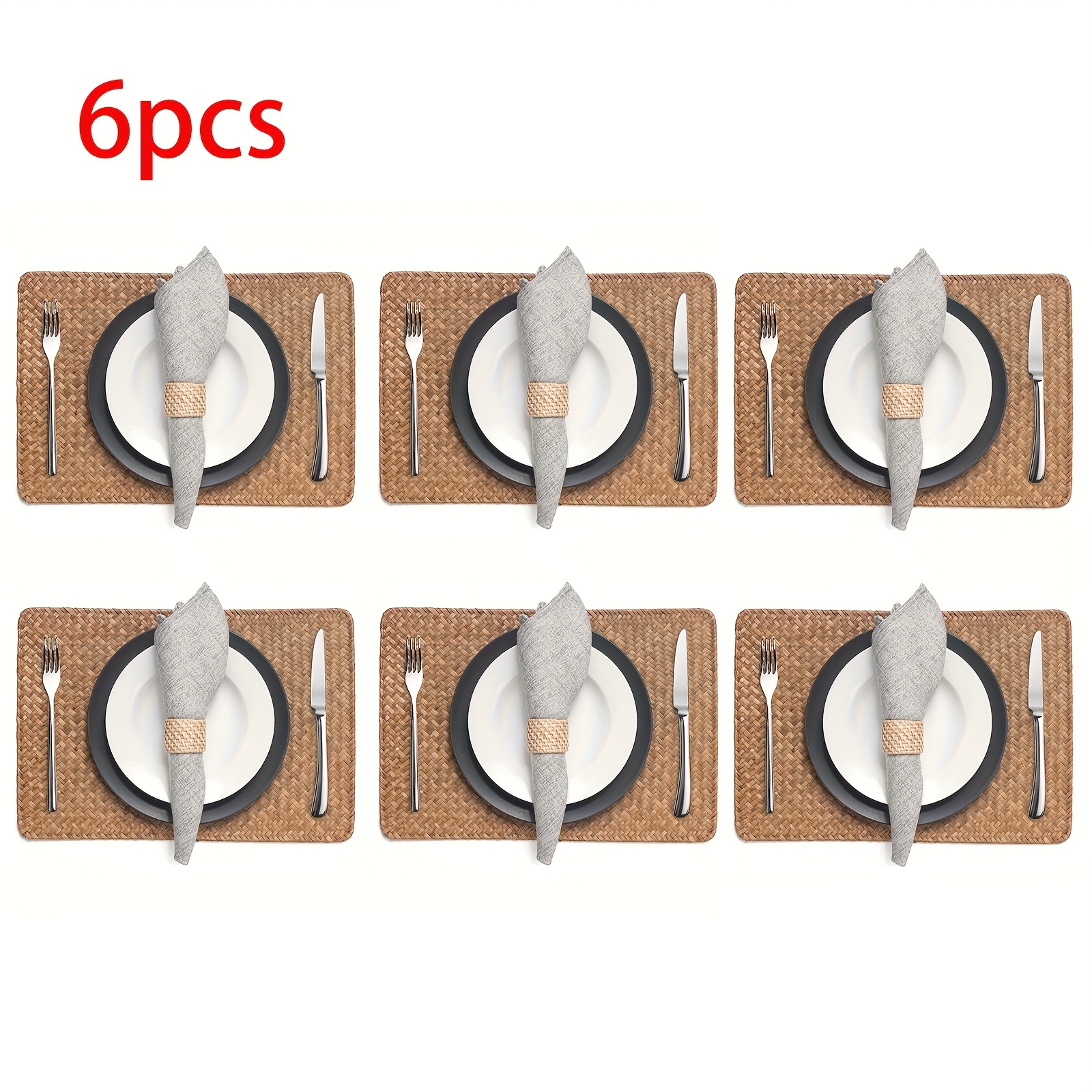 Image of 6pcs Woven Placemats, Rectangular 45cmx30cm Rattan Placemats, Farmhouse Wicker Table Mats For Dining And Picnic Home Decor, Summer Country-style Table Decoration