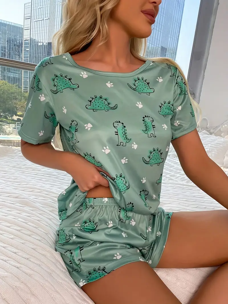 pajama set for women 2 piece lounge set short sleeve and shorts soft and cute cartoon short sleeved shorts sleepwear Product details 2