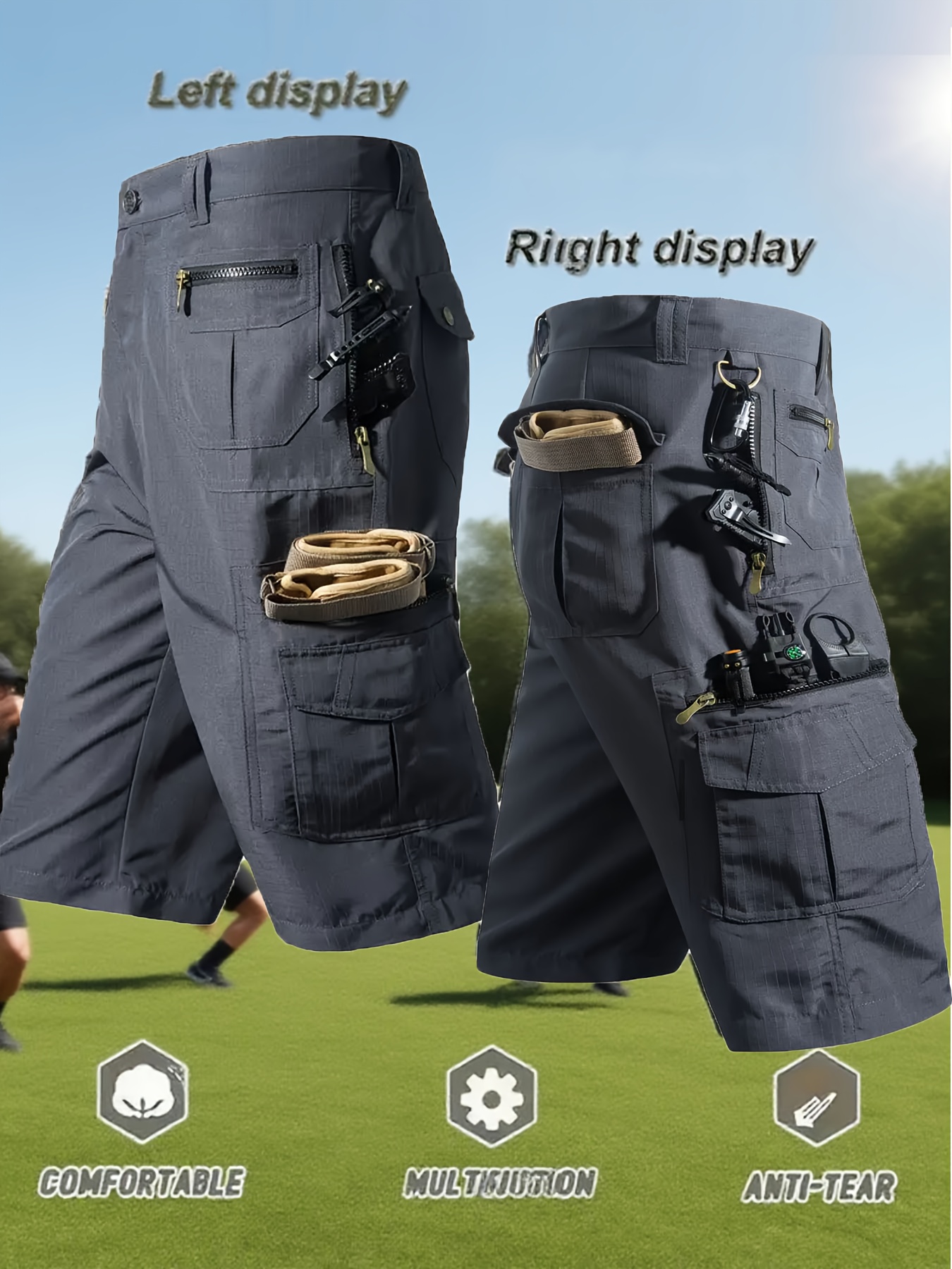 udendørs casual herre capri bukser løse straight multi-pocket lynlås trendy sommer plus size cargo shorts udendørs træning taktiske atletiske bukser