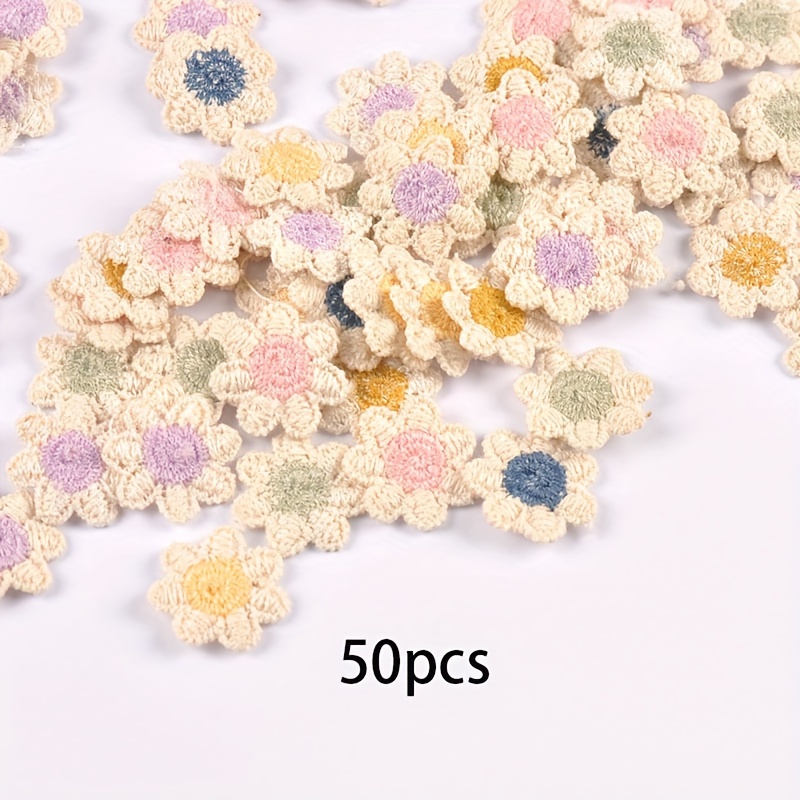 Image of 50pcs 20mm Mini Lace Flower Appliques Hat Clothes Sewing Supplies Headwear Decoration Adhesive