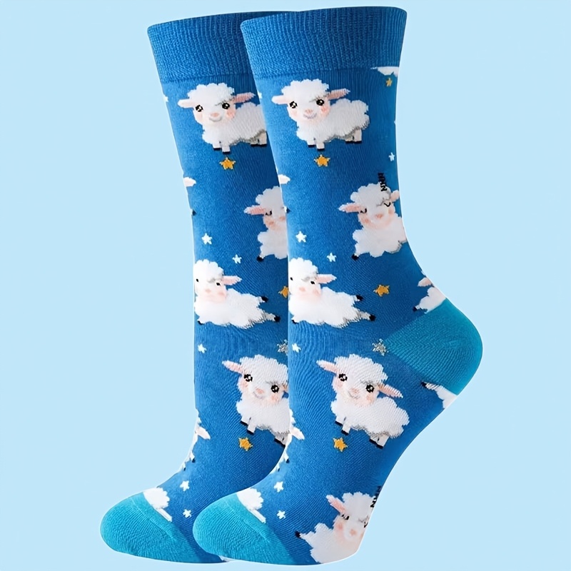 Image of 1 Pair Cute Cartoon Blue Women' Socks Soft And Comfortable Novelty Animal Socks For Gift And Daily Wear