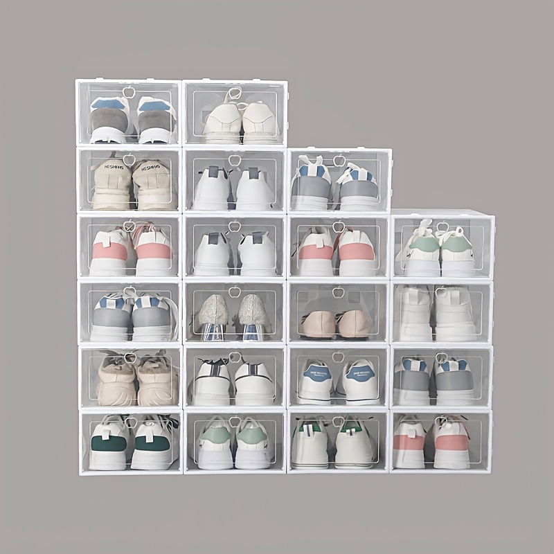 15pcs stackable shoe organizer set transparent plastic storage boxes with flip lids for home dorm space saving design details 9