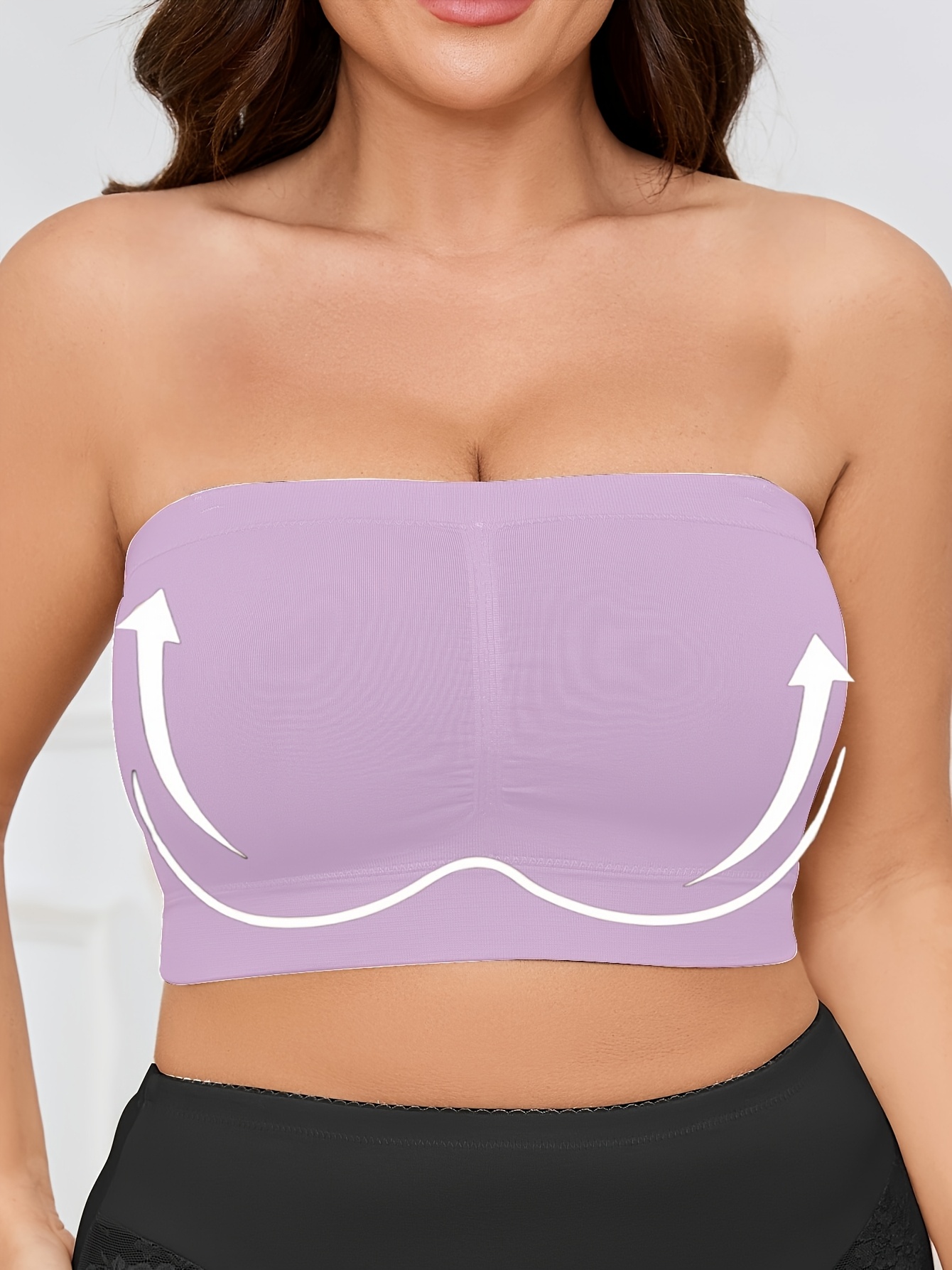 Women'S Seamless Wireless Sports Bra - Breathable, Comfortable, No-Pad Shoulderless Bandeau with Crinkled Chest Plateau, Solid Color, Medium Stretch Fabric for Casual and Everyday Wear, Everyday Wear Bra|Wirefree Bandeau|Breathable Fabric, Seamless Bralette