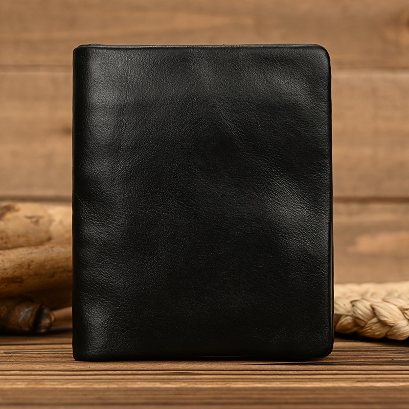 TEMU Genuine Leather Short Wallet, Unisex Bifold Wallet With Multiple Card Slots And Coin Purse