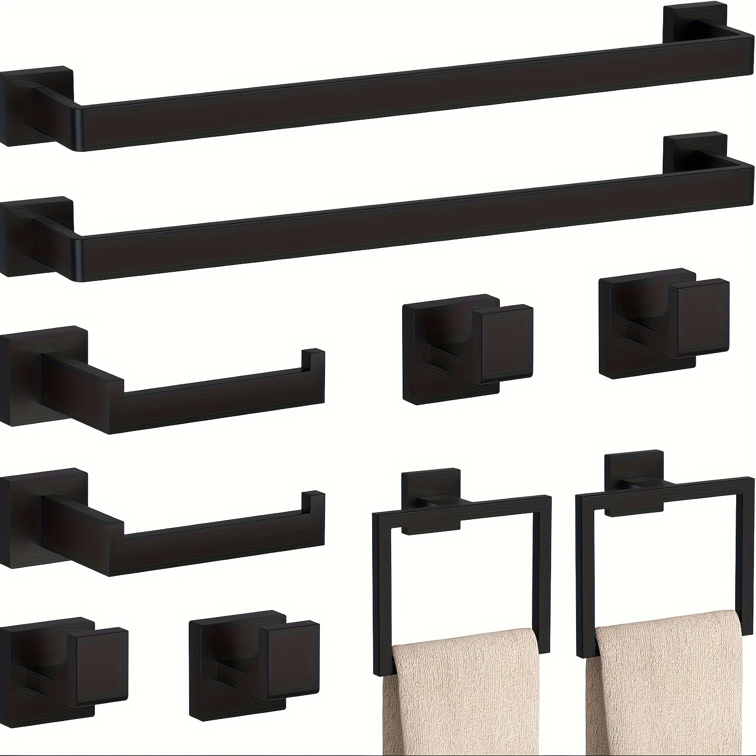 Ultimate 10-Piece Matte Black Bathroom Accessories Set - 23.6" Towel Bar & Hardware