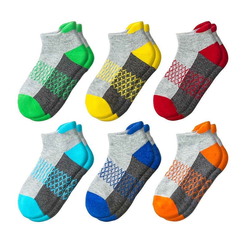 

6 Pair Of Boy's Ankle Sport Socks, Sweat-absorbing Cotton Comfy Breathable Non-slip Socks For Boy's Basketball Training, Running Outdoor Activities