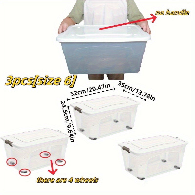 Image of Set Of 3/6 Large Plastic Storage Boxes With Lids, Easy To Carry, Suitable For Closets, Wardrobes, Bedrooms, Bathrooms, Offices, Kitchens, Living Rooms, Christmas, Halloween, And More