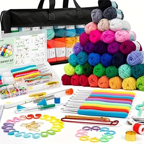 103pcs diy crochet kit yarn hooks knitting needles markers and accessories beginners starter kit multi purpose home crafting tools with portable storage bag