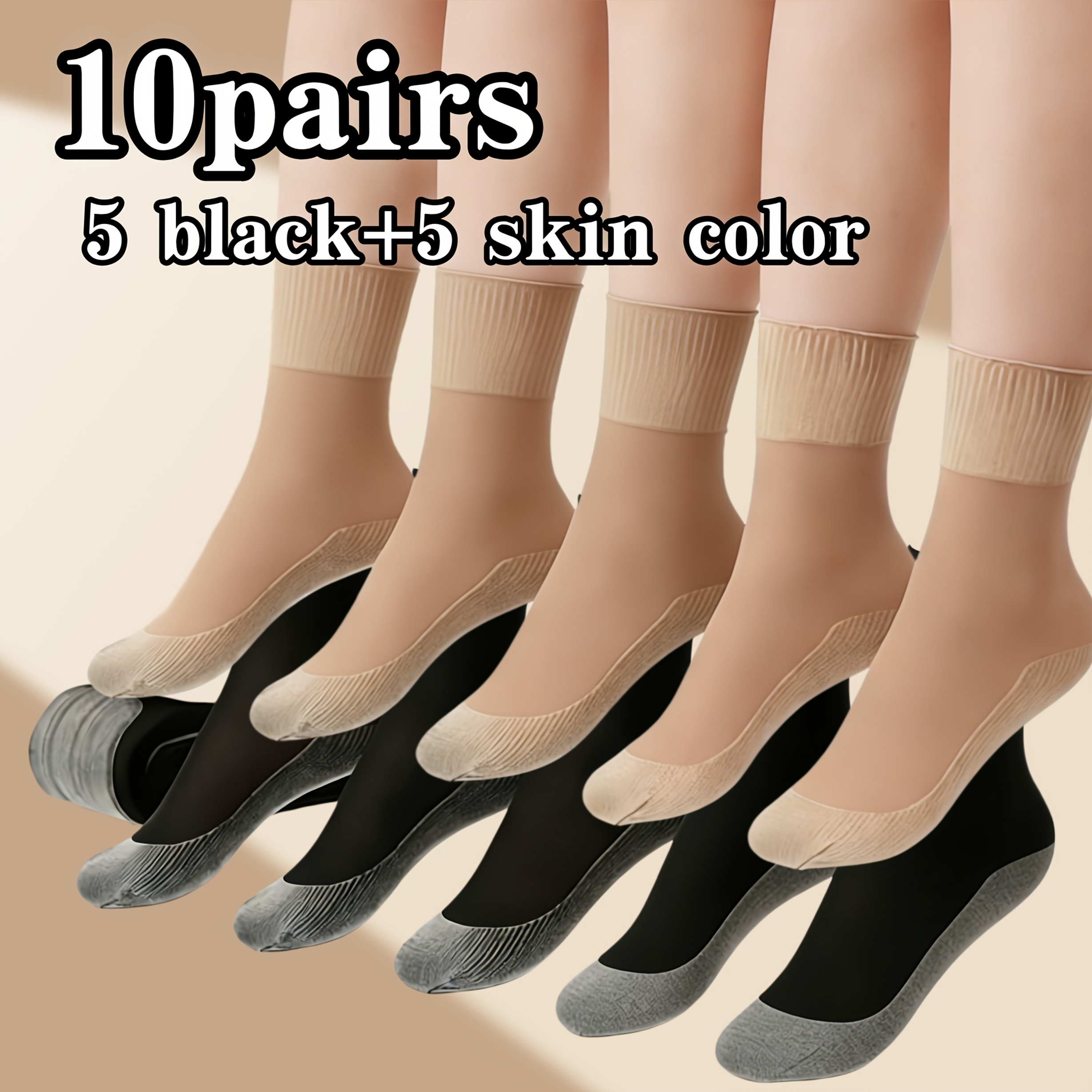 TEMU Lot de 5/10 paires de chaussettes de compression pour pieds enflés et soins des personnes âgées, mollet large avec semelle antidérapante,