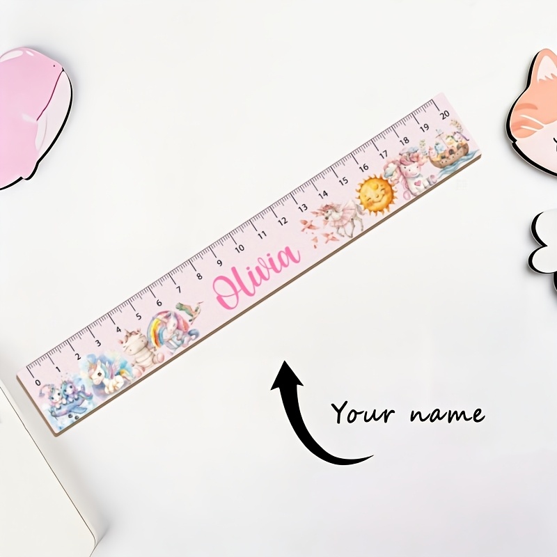 E-shop personalisiertes Holzlineal mit Namen, Kawaii, mehrere Muster, thematisches Messwerkzeug, personalisiertes Lineal für den ersten Schultag,