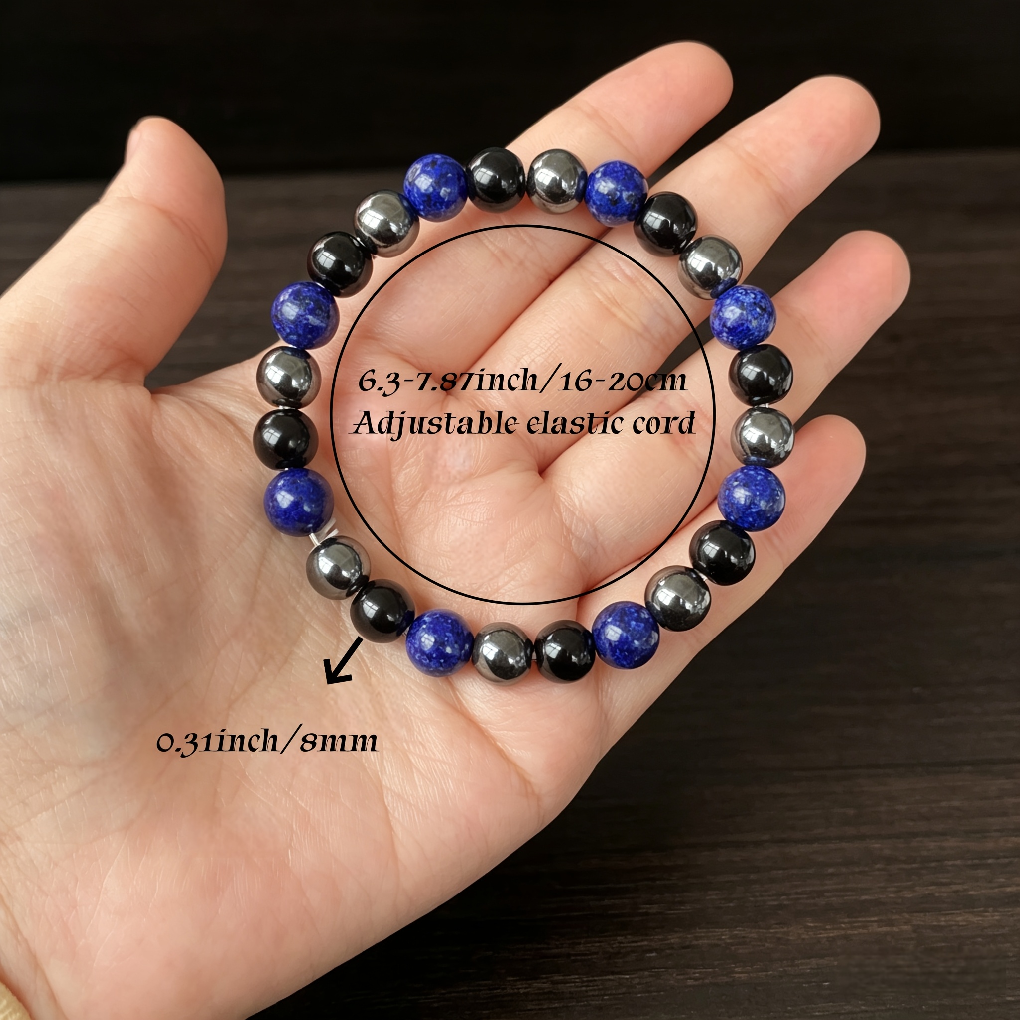 Lapis Lazuli Bracelet with Black Onyx and Hematite