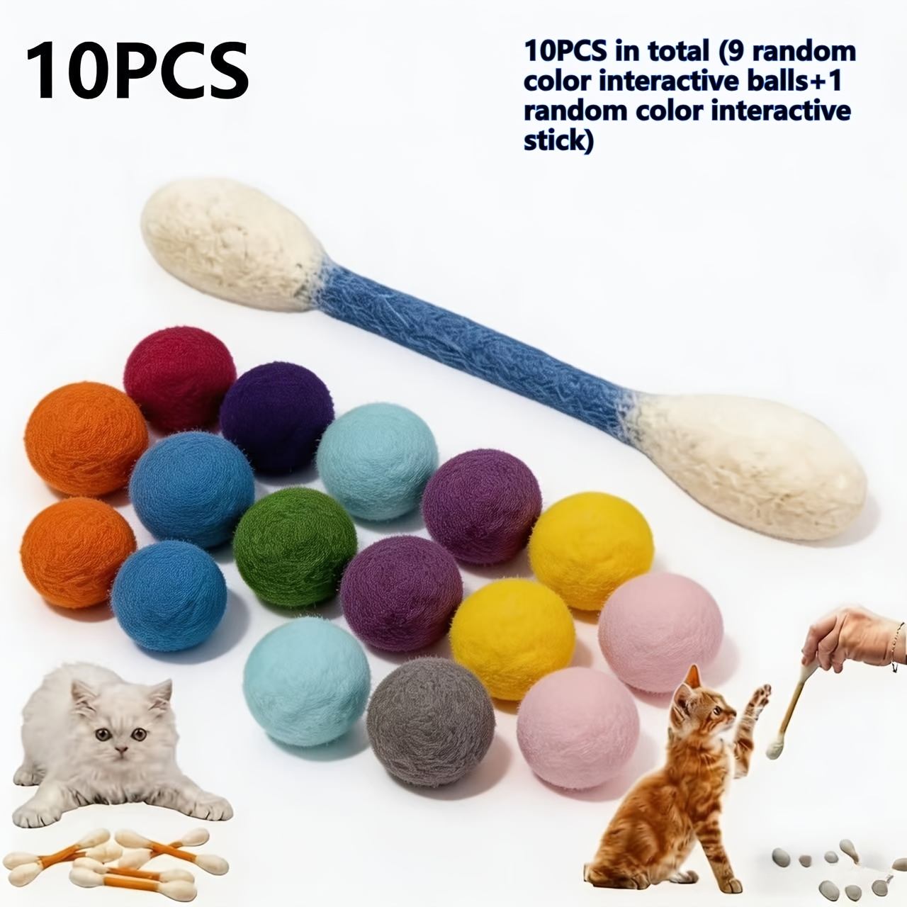10pcs (1 Interactive +9 Self Fun Balls) Random Cat Toy, Suitable For Indoor Boredom, Durable Teething Rope, Large Interactive Cat Kicking Game Enthusiasts Gift Additions, Random Colors