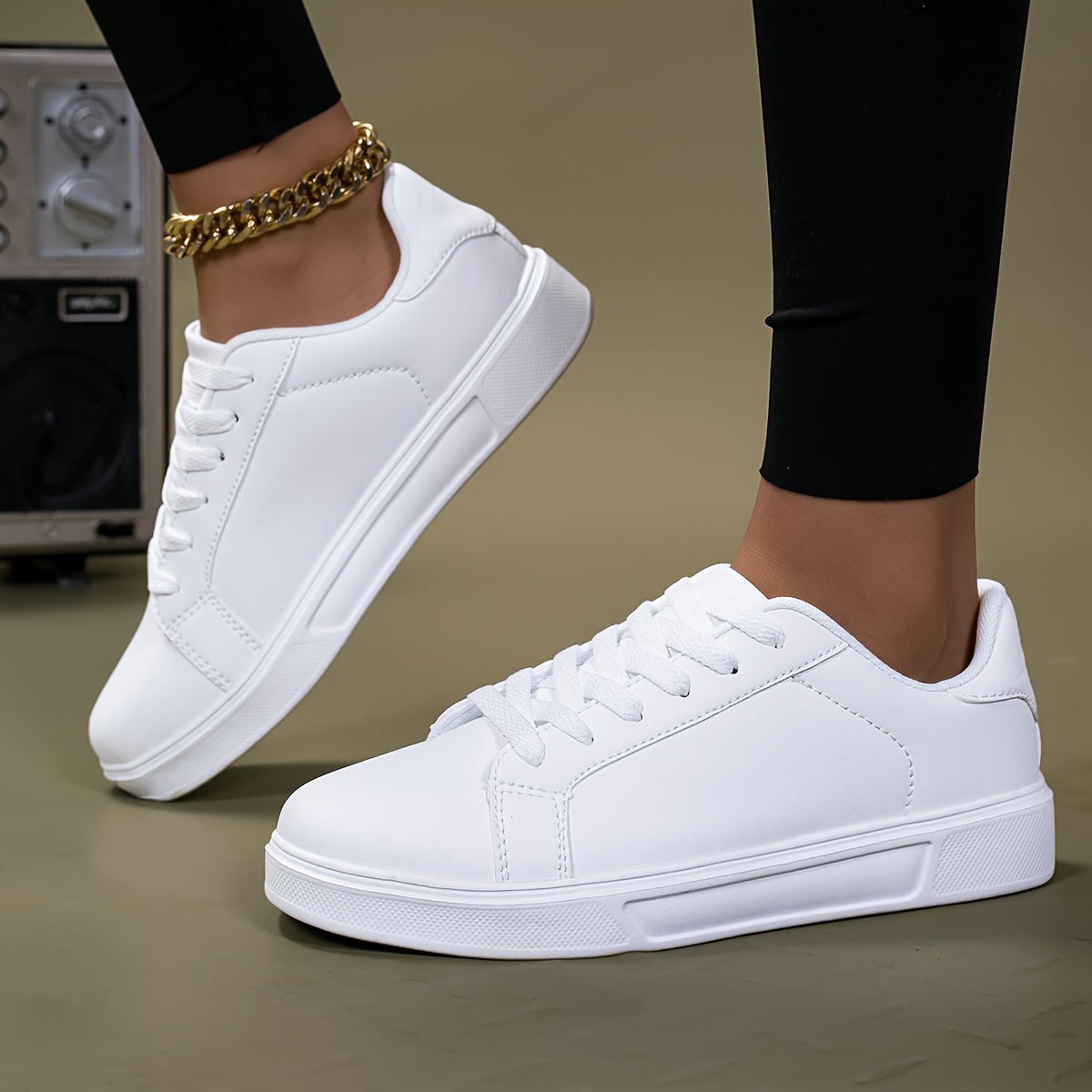 

Baskets Tendance pour Hommes - Semelle Confortable, Chaussures de Skate à Lacets Bas en Blanc