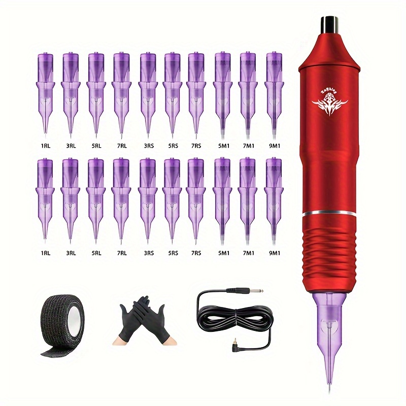 

Professional Rotary Tattoo Pen Kit, Red Aluminum Alloy, High-speed Permanent Makeup Machine With Needles, Ideal For Beginners And Tattoo Artists