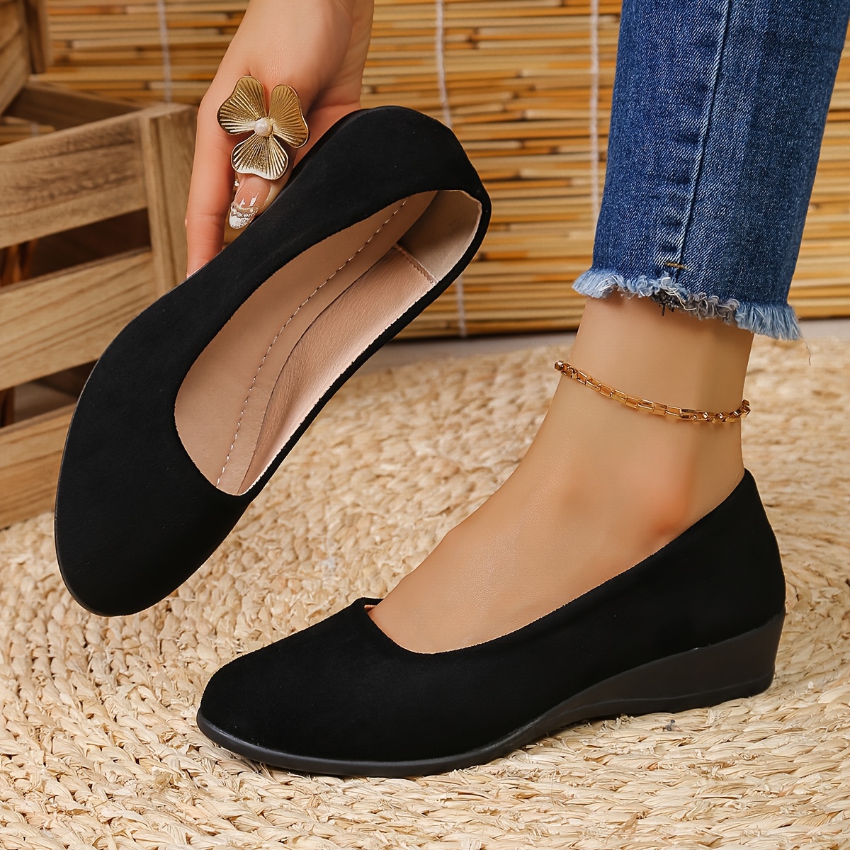 TEMU Women's Chunky Platform Wedge Flats With Embellishments, Suitable For Parties, Work, Vacations, And , Women Shoes