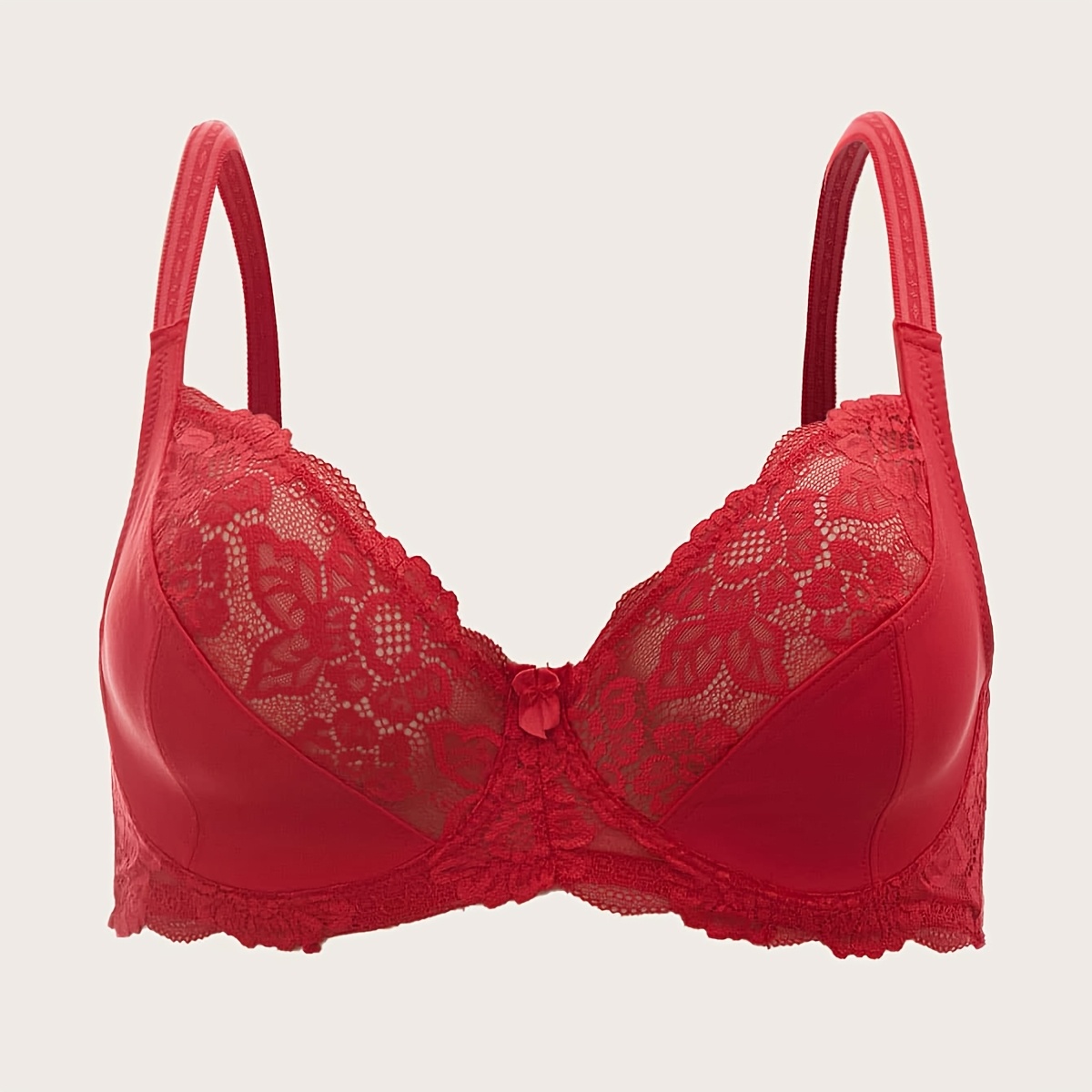 Elegant Plus Size Lace Bralette with Bow Detail, Polyamide Blend, Medium Stretch, Solid Color, Knit Fabric, Underwire Support, No Padding