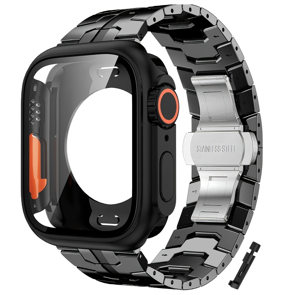 Stainless Steel Band For Iwatch Band 42mm 46mm 49mm 45mm 44mm With Ultra Protective Case, Metal Strap With Folding Clasp For For Iwatch Series 11 10 6 5 4 Ultra/ultra 2 Se Se2 Men