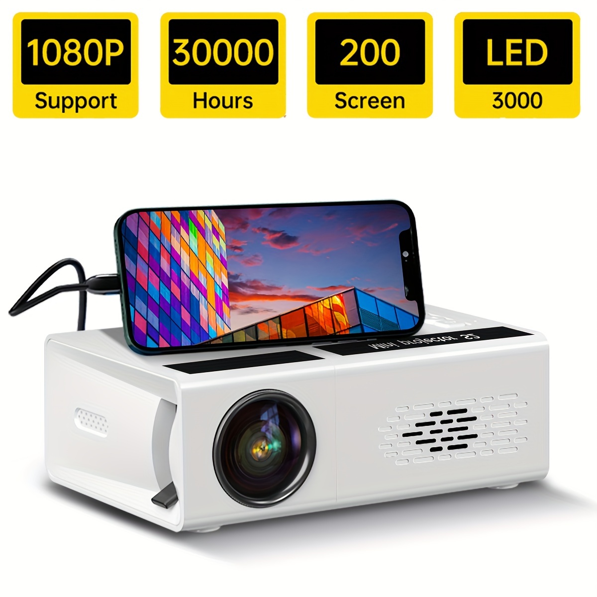 Mini Projecteur Portable, Projecteur De Téléphone Intelligent, Projecteur  De Film 1080p, Écran De Projecteur, Vidéoprojecteur Led Pour Jeu De Cinéma  Maison En Plein Air Compatible Avec Ios/android/ /usb/audio Et Télécommande