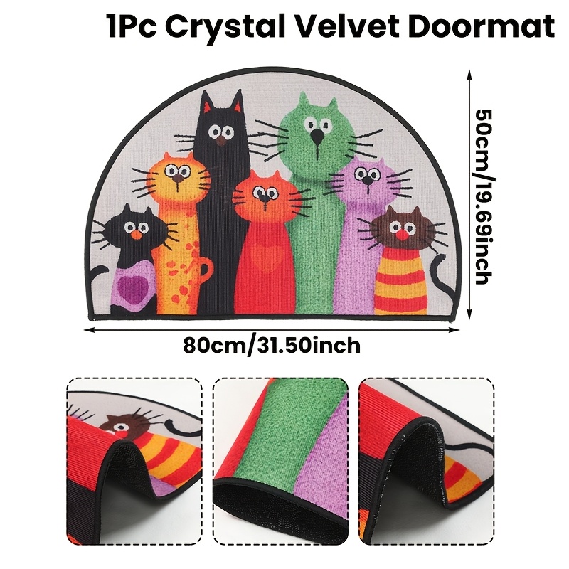 E-shop 1 Stück, Fußmatte mit bunten Katzen, Halbkreis, zwei Größen, niedliche Willkommensmatte mit buntem Kätzchen-Design, für Feiertage & , geeignet