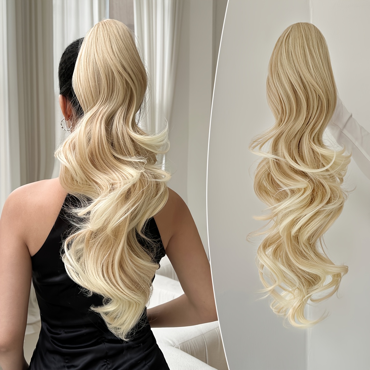Image of Claw Shaped Ponytail Extension Hair Accessory Light Colored 22 Inch Long Wave Heat-resistant Fiber Synthetic Ponytail Wig, Suitable For Women' Use