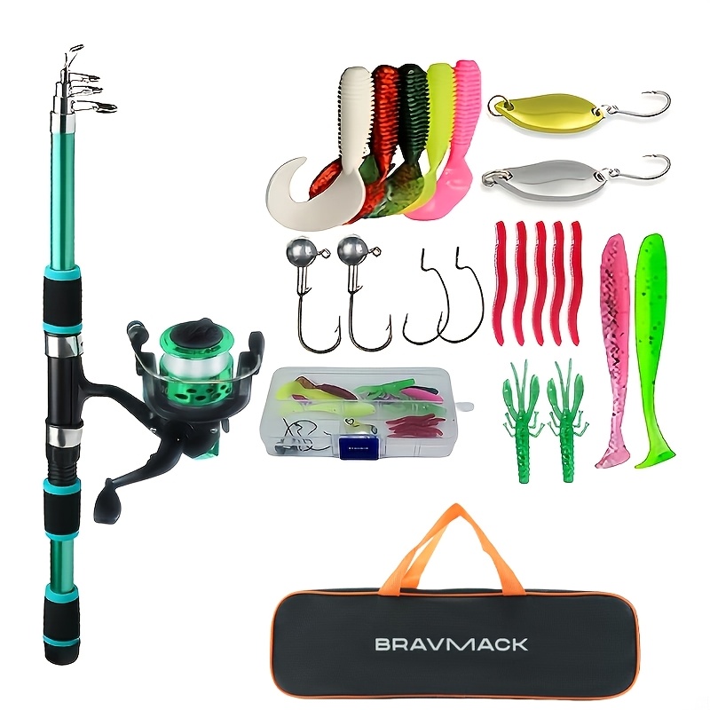 Complete Fishing Rod Kit With Telescopic Pole, Spinning Reel, Lures & Hooks - Versatile For Freshwater & Saltwater