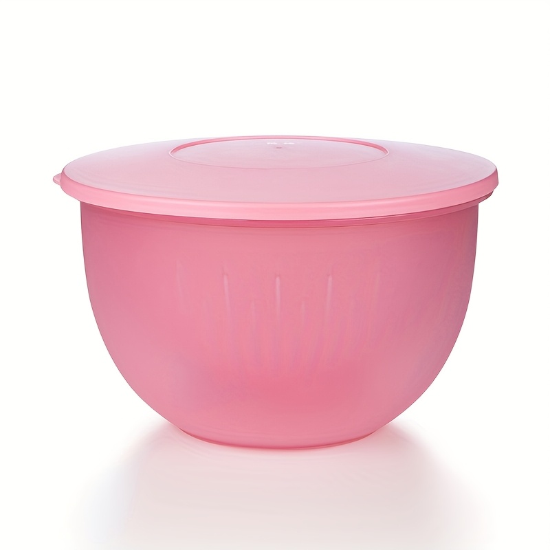 TEMU Multifunctional With Lid - Pink Kitchen & Dining Dish For Salad, Veggie, Sprouts, Pasta - Durable Plastic Food Storage Container, Space-saving