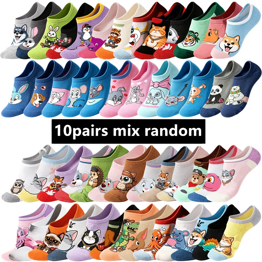 TEMU 10 di calzini alla caviglia casuali con animati e anime, per uso , per , donna, unisex, stile hip hop, moda , novit�, divertenti, , con