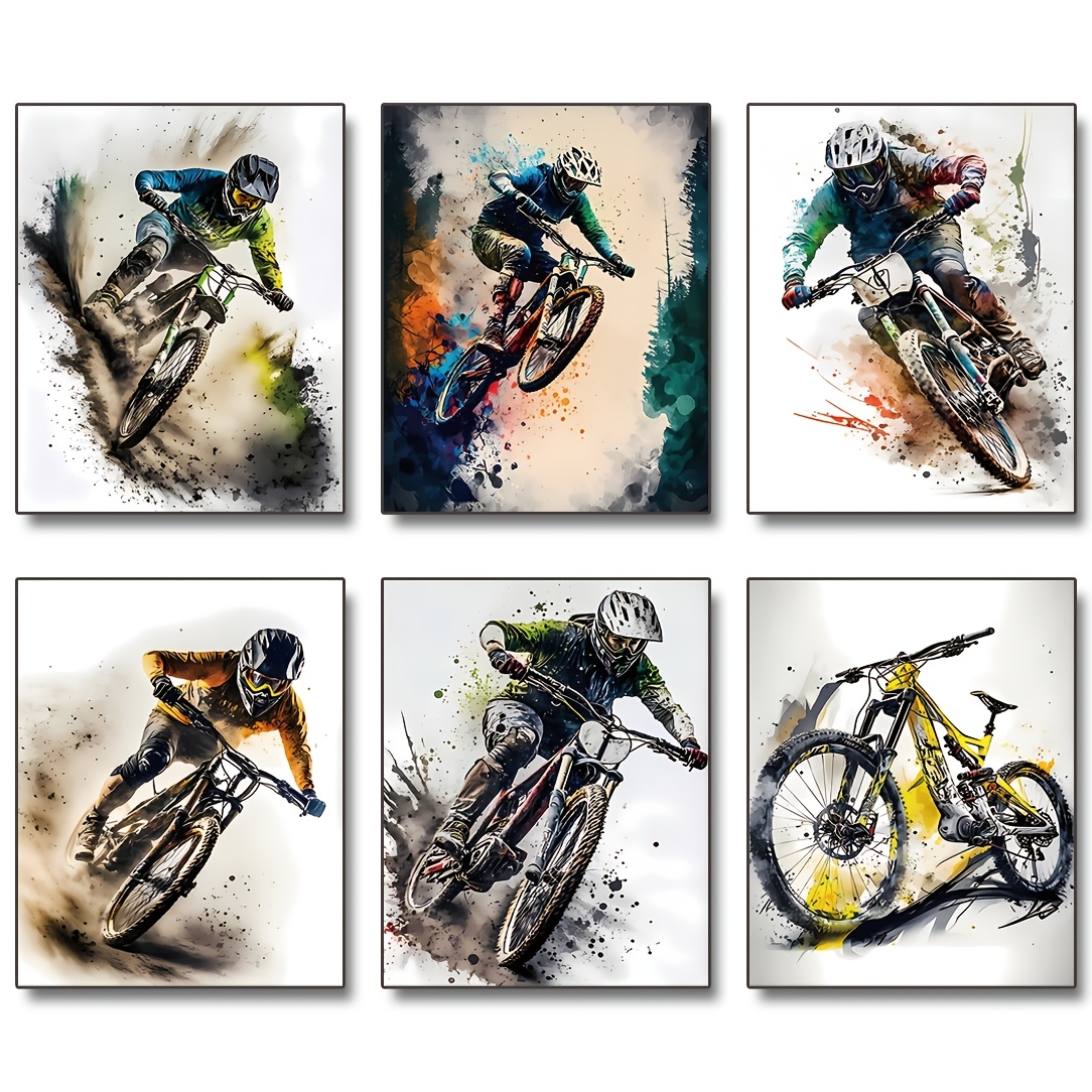 Image of 2d Flat, No Frame 6pcs Posters Poster Bike Poster Mountain Biking Poster Art Prints For Walls Vintage Racing Car Wall Art For Mural Bedroom (, 8x10 Inch)