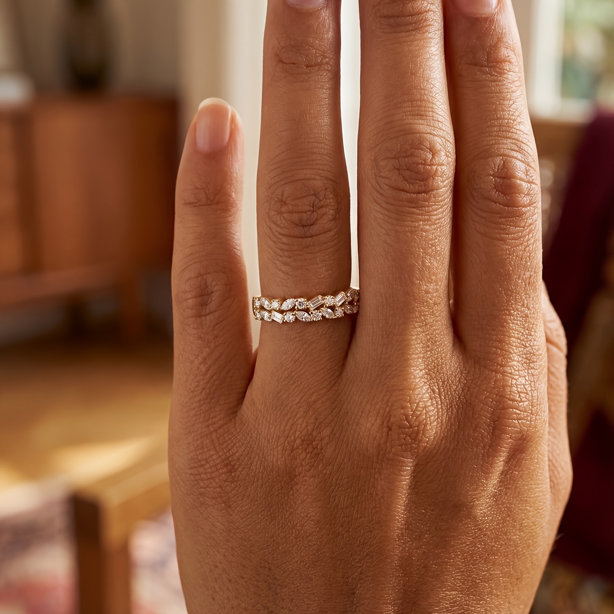Women's Luxury Sparkling Marquise and Rectangular Engagement Ring