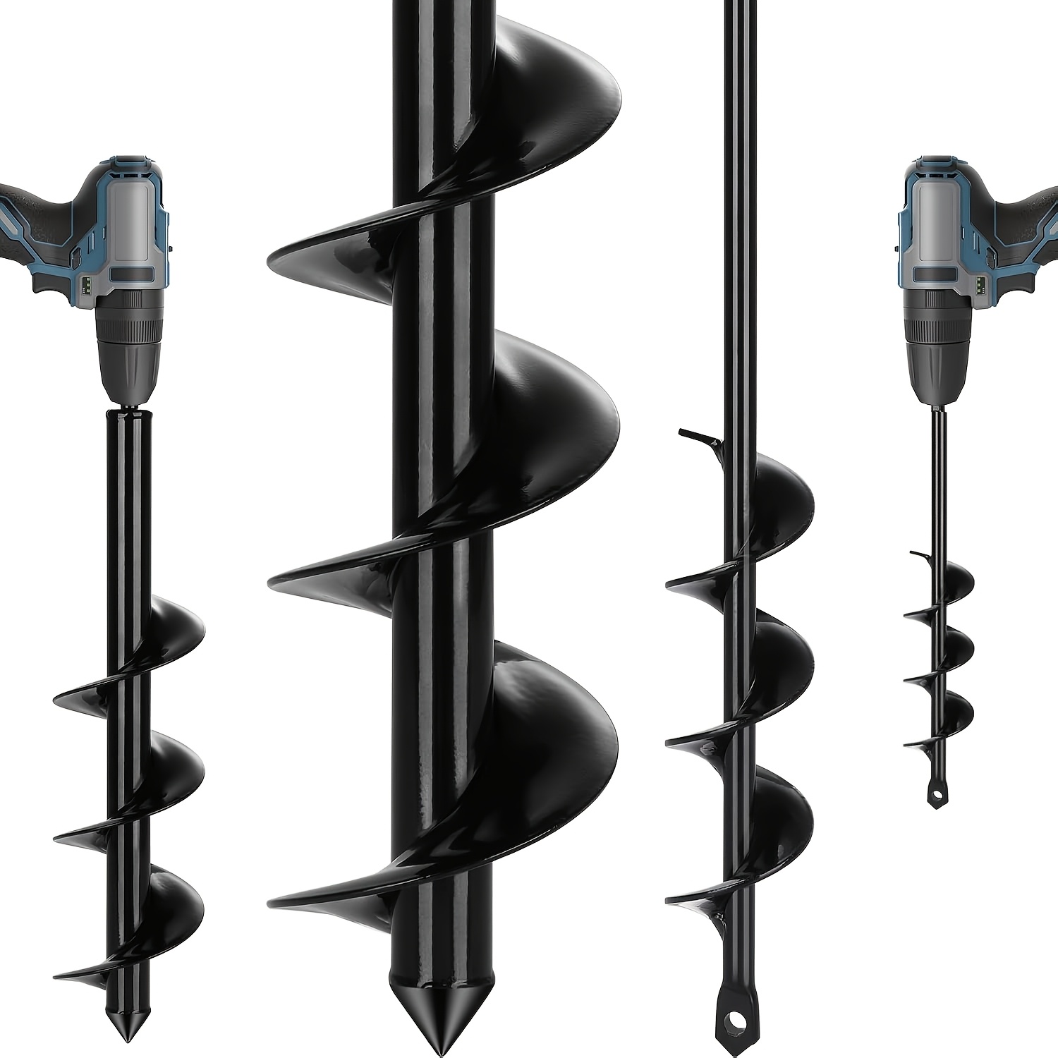 TEMU 2pcs Auger Drill Bit For Planting With Gloves (1.97 X 8.66 Inch & 3.15 X 9.84 Inch Set) - Heavy Duty Garden Spiral And Bulb Planter Tool For