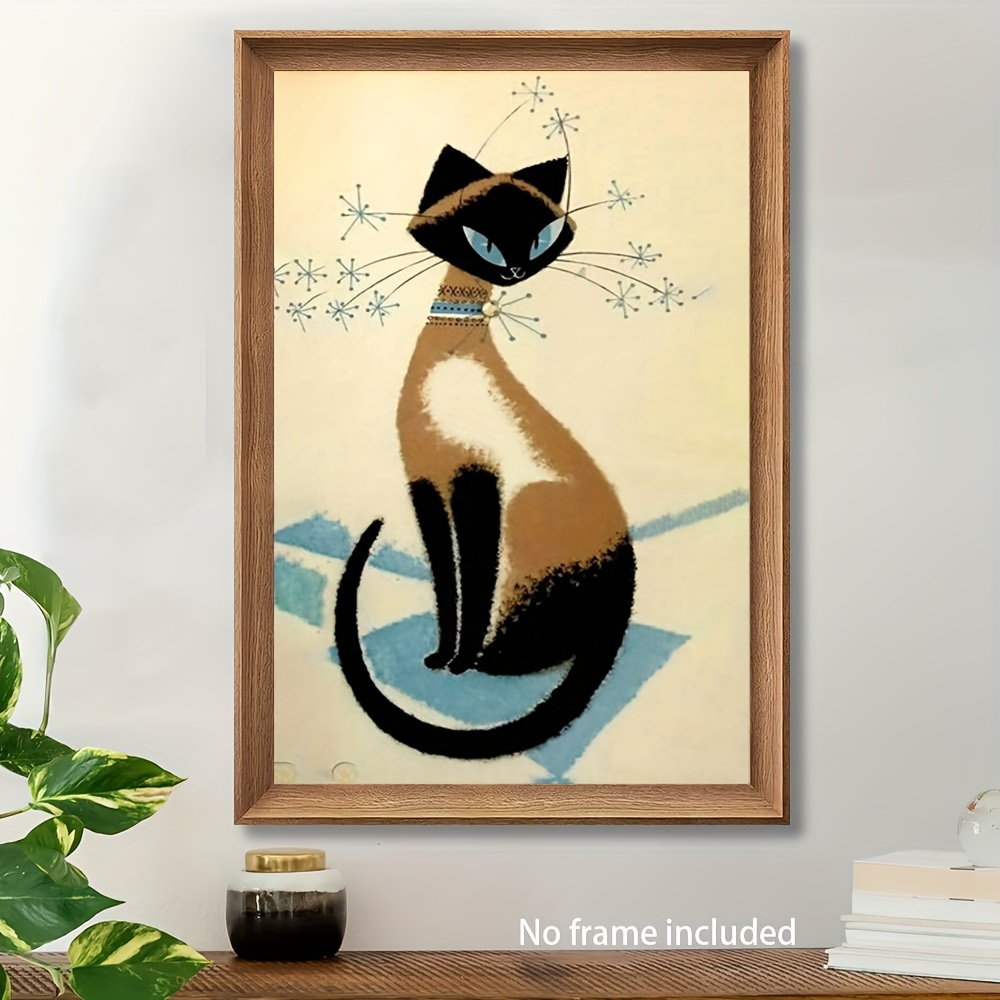 

1pc Mid-century Modern Canvas Art Print, Retro Minimalist Wall Decor Poster, Chic For Home, Office & Cafe, Gift-ready For Cat Lovers, (15.7x23.6 Inches)