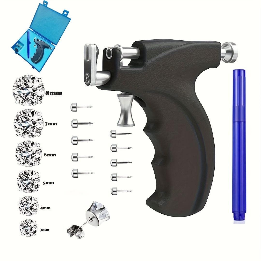 

Reusable Ear Piercing Gun Kit, Professional Body Nose Lip Piercing Kits With 16 Pairs Stud Earrings (6 Pairs Sterling Silver Stud Earrings+10 Pairs Gun Stud Earrings)