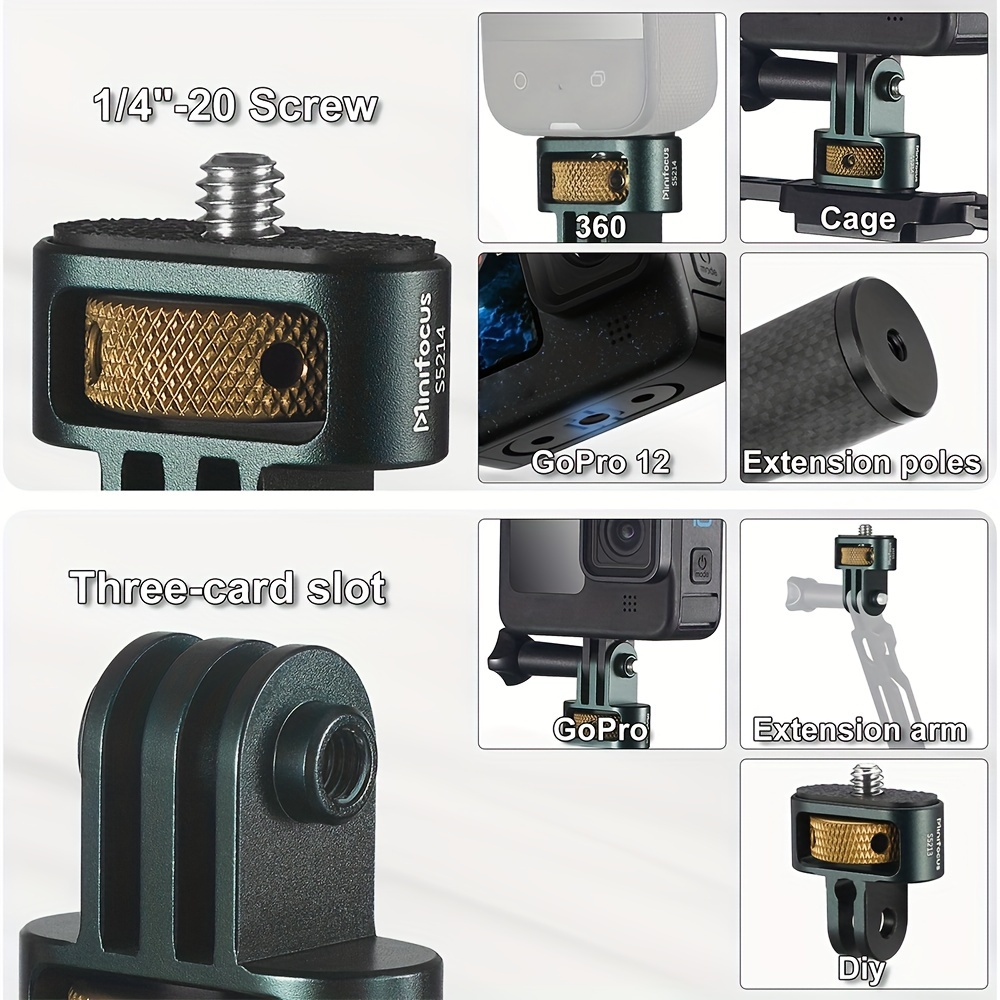 aluminum cnc 1   adapter for gopro hero 12 11 10 9 8  360 x4 x3     and more standard 1 4 accessories details 5