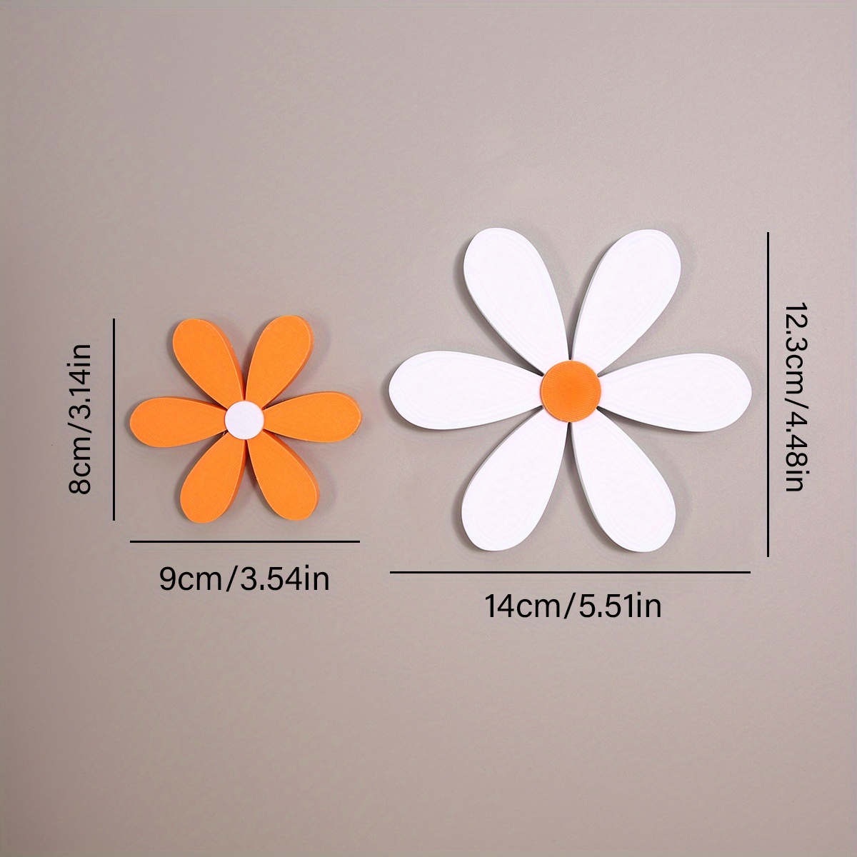 E-shop 3D-gedruckte Gänseblümendekoration - Niedliche weiße und orange florale Kunststofffigur, Bohemian-Stil, Desktop-Wanddekoration für Zuhause,