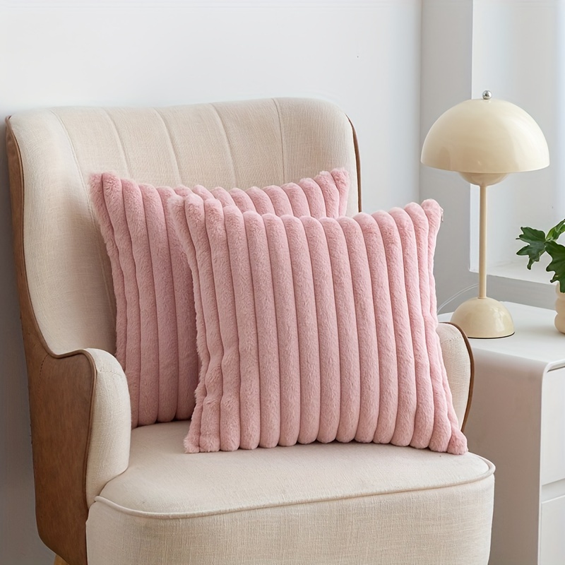 TEMU 2 housses de coussin décoratives à rayures, taies d'oreiller de canapé, fausse fourrure douce et confortable, décoration moderne et le lit.