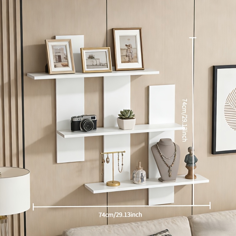 E-shop Geometrische 3-stöckige, schwebende Wandregale, praktische Regale mit asymmetrischem Design, Wandmontiertes Display-Regal für Wohnzimmer,