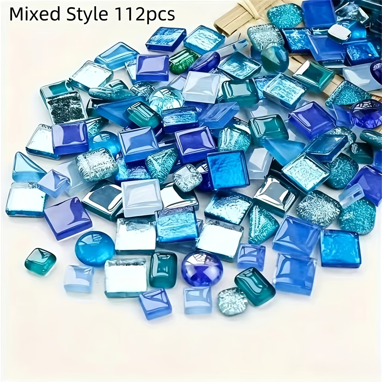 TEMU 112pcs About 137g Approximately Of Blue Tiles Are Used For Handcrafted - -making Supplies, Melted Glass Sheets For Decoration And Art Projects,