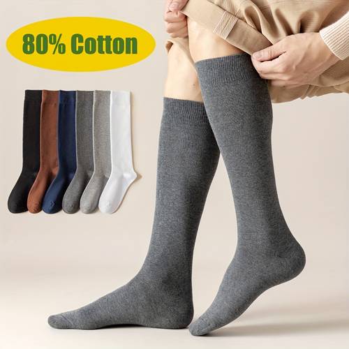 2 4 pairs mens knee high socks over the calf boot socks suitable for autumn winter breathable soft calf length for outdoor casual wear machine washable eu 38 43 for heavy use