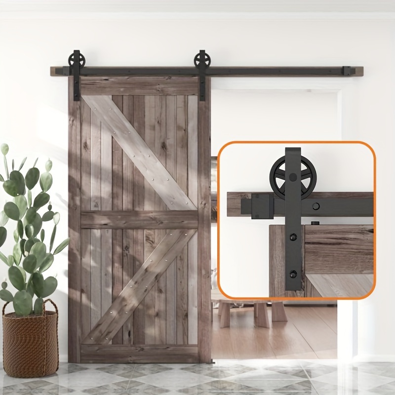 Kit de rieles de puerta corredera de granero de 8 pies para puerta doble:  fácil de instalar - Pista de puerta de granero deslizante suave y