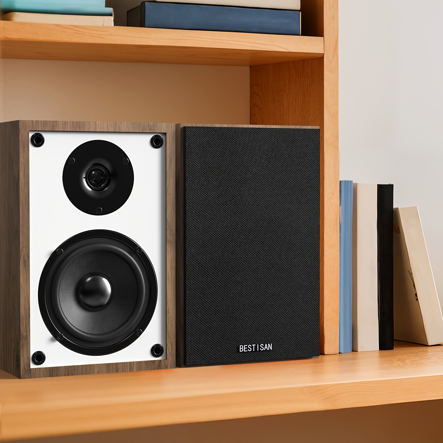 TEMU 2 * Bestisan Bookshelf Wireless Speaker/computer Speakers, Loud Stereo Audio, Powered 2.0 Stereo 50w Home Stereo Speakers For Turntables, Record