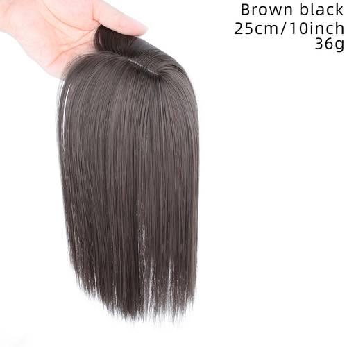 10-inch haar topper voor dames geschikt voor kaal & dunner wordend haar - synthetisch haar met rechte uitstraling en midden scheiding, lichtgewicht pruik van 1 voor dagelijks gebruik, bedekt grijs haar, direct volume & hoofdhuiddekking